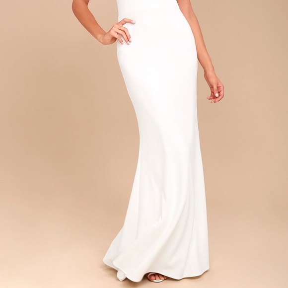 Lulu's "Infinite Glory" White Skinny Strap Flare Hem Maxi Dress Women's Medium - Picture 8 of 12